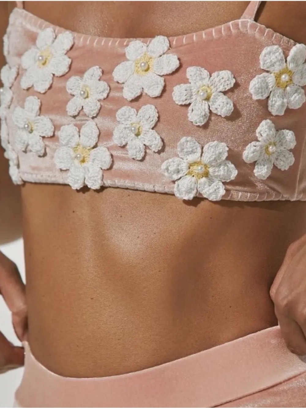New Capittana Free People Mafer S & XL Pink Crochet 3D Daisy Bandeau Bikini Top